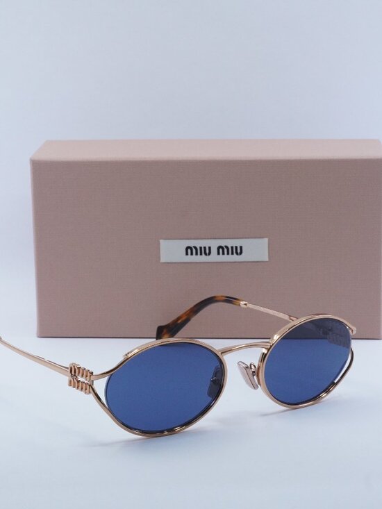 Miu Miu MU52YS ZVF1V1 Oval Sunglasses – Pink Gold\\Dark Blue main image 10